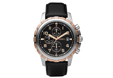 Horlogeband Fossil FS4545 Leder Zwart 22mm